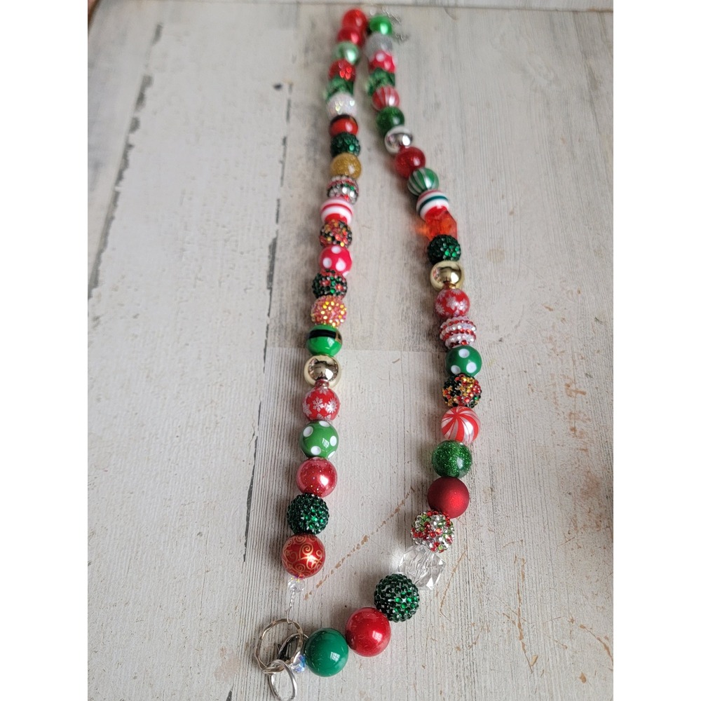 Unique large bead ball Xmas necklace home decor‎ Santa striped shiny